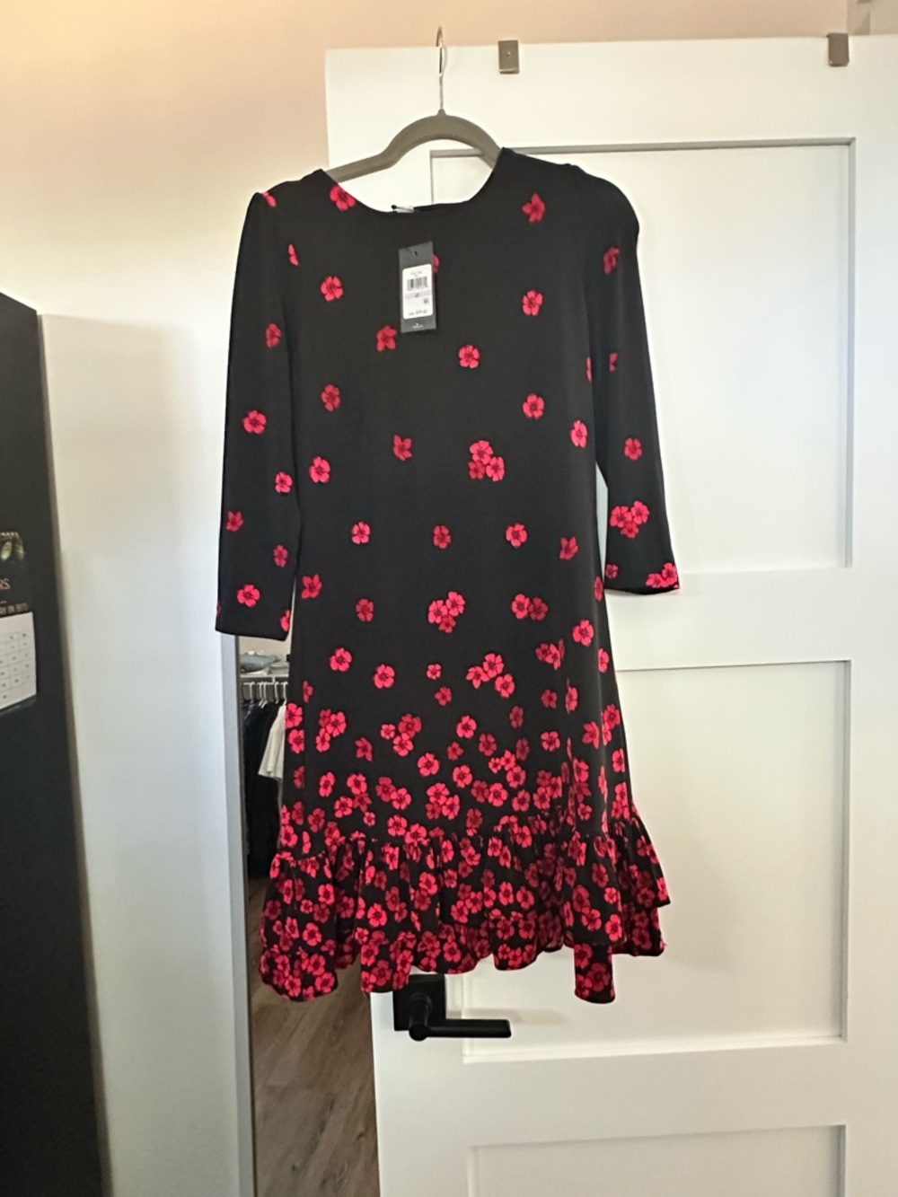 Girls Black Dress with Pink Floral Print